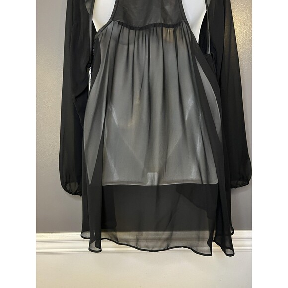 Bisou Bisou Blouse Womens Large Black Sheer Abstract Print Faux Leather Tunic - Picture 8 of 10